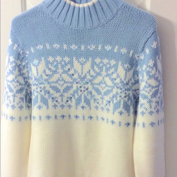 Snowflake Sparkly Knit Pullover Sweater Size L - Picture 2 of 5